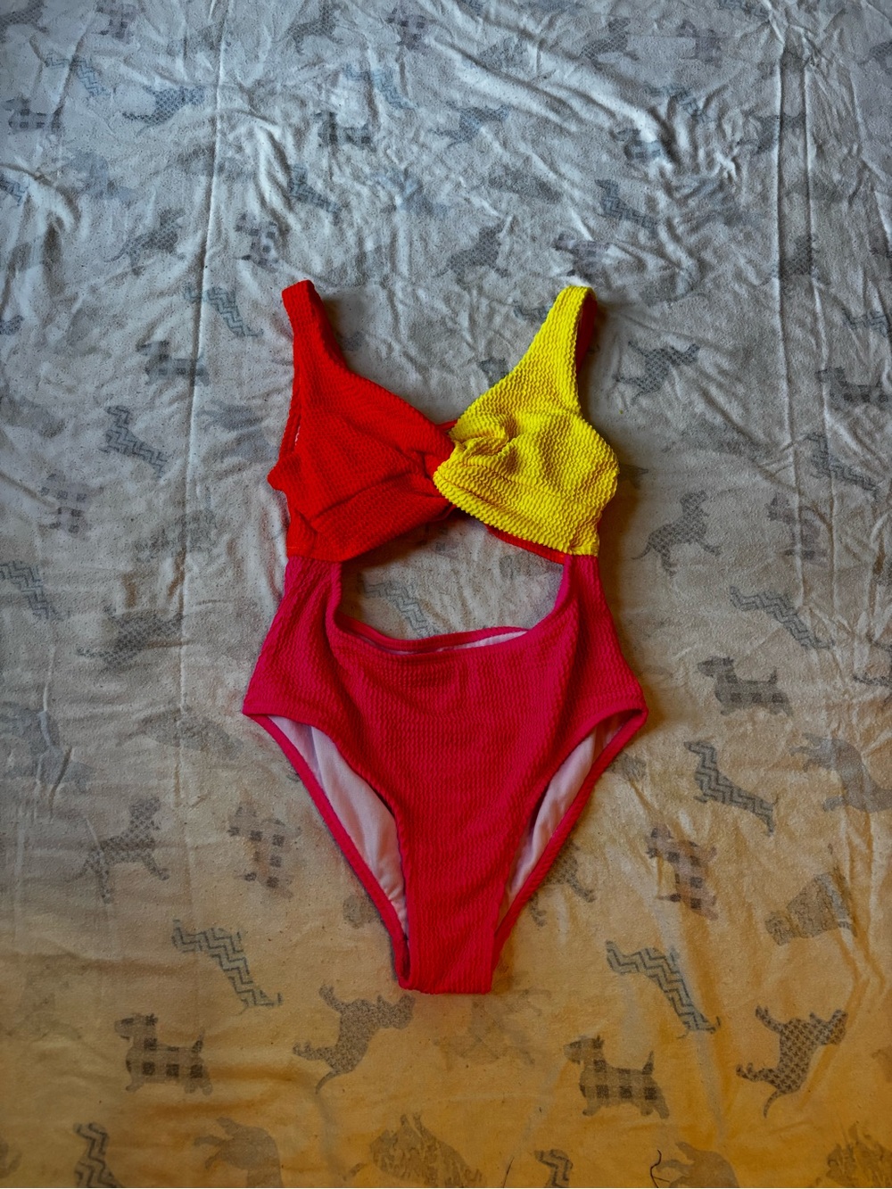 SHEIN Colorblock One-Piece Swimsuit in Red, Yellow & Pink